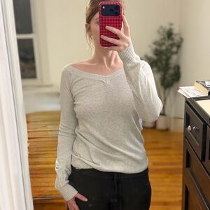 Brandy Melville Light Gray Women's Wide Neck Sweater
